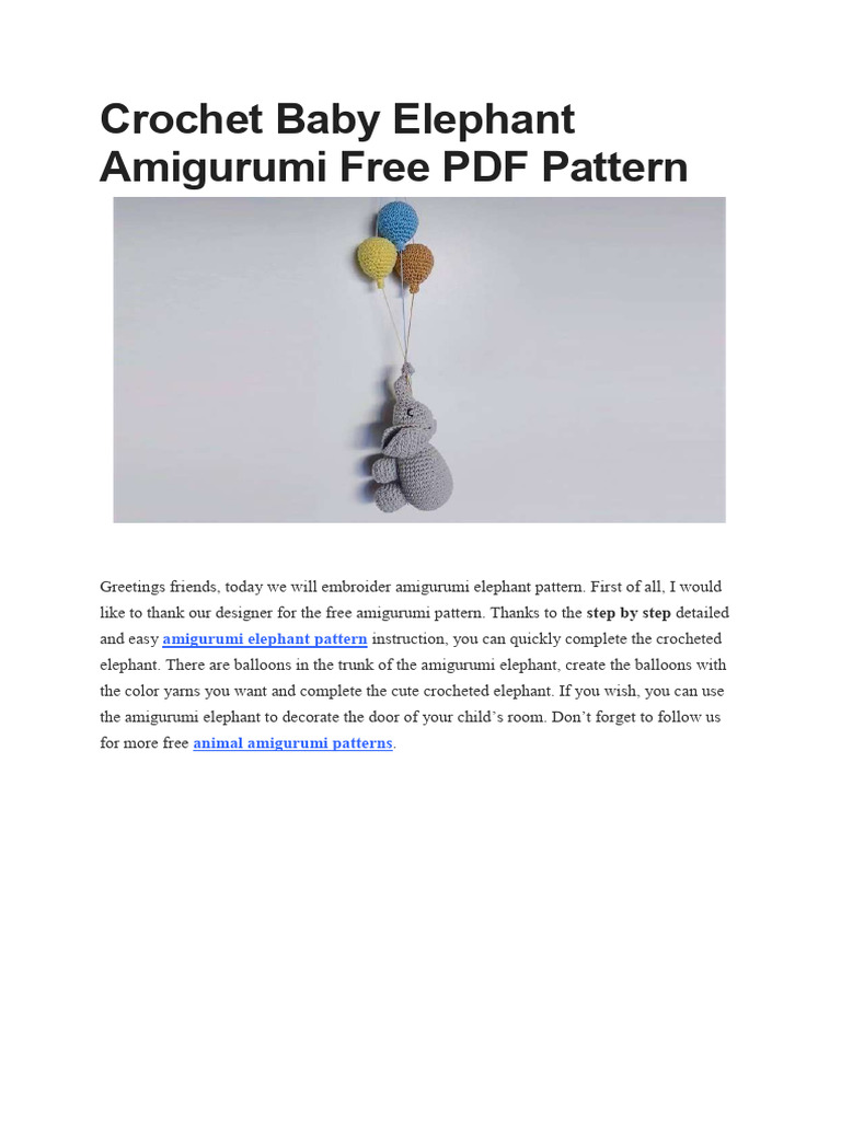 Crochet Baby Elephant Amigurumi Free PDF Pattern | PDF | Crochet ...