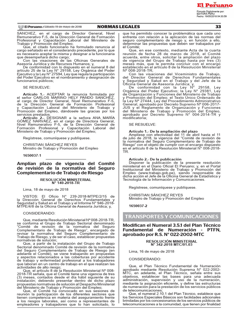 RM 342-2018-MTC 01 03 | PDF | Derecho laboral | Servicio Civil