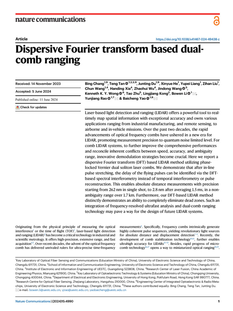 DFT-Based Dual-Comb LIDAR Method | PDF | Lidar | Optics