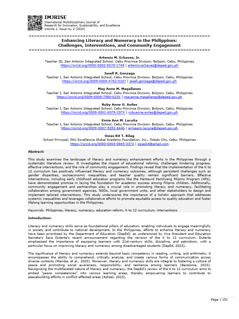 Enhancing Literacy and Numeracy in the Philippines | PDF | Literacy ...