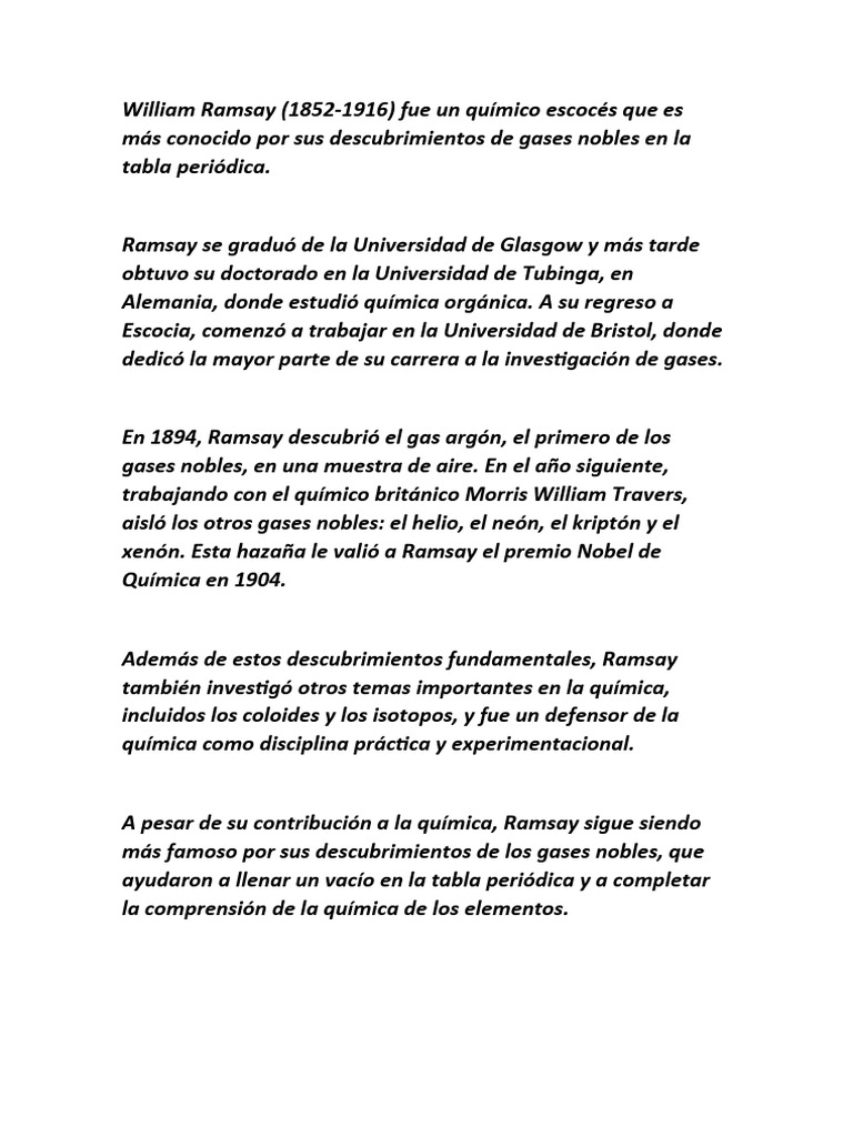 Descubrimientos de William Ramsay en Química | PDF