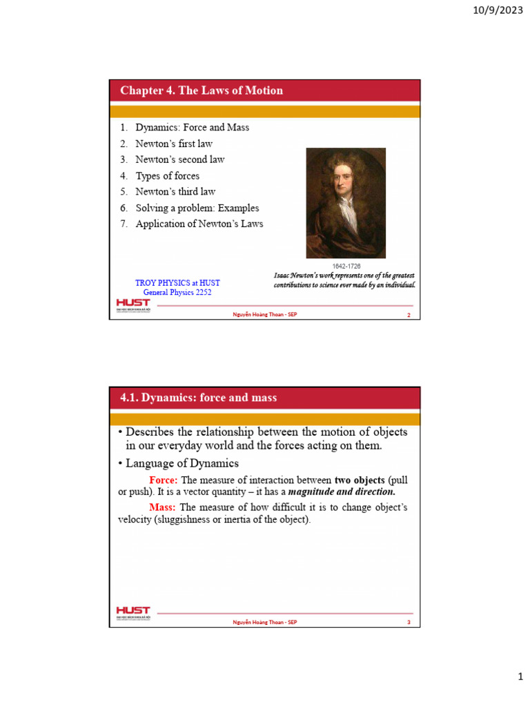 ThoanNH_Lecture Note_Chapter 4_ Newton Laws of Motion (Part 1) | PDF ...