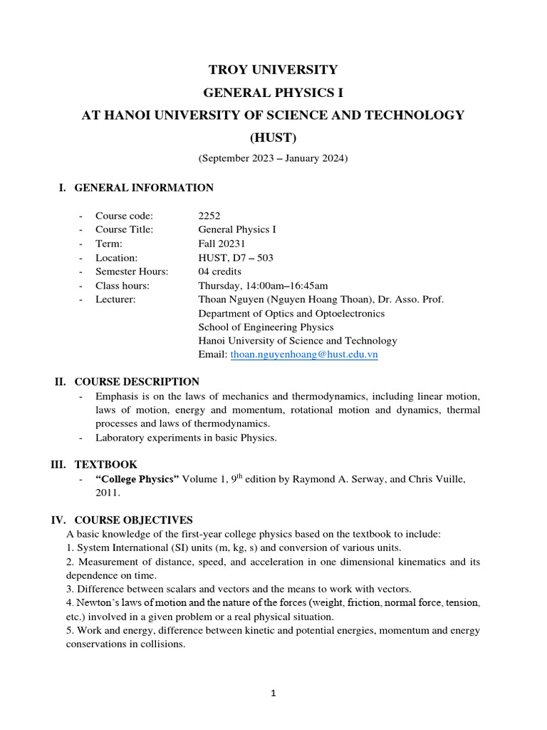 General Physics I Course Overview | PDF | Gases | Force
