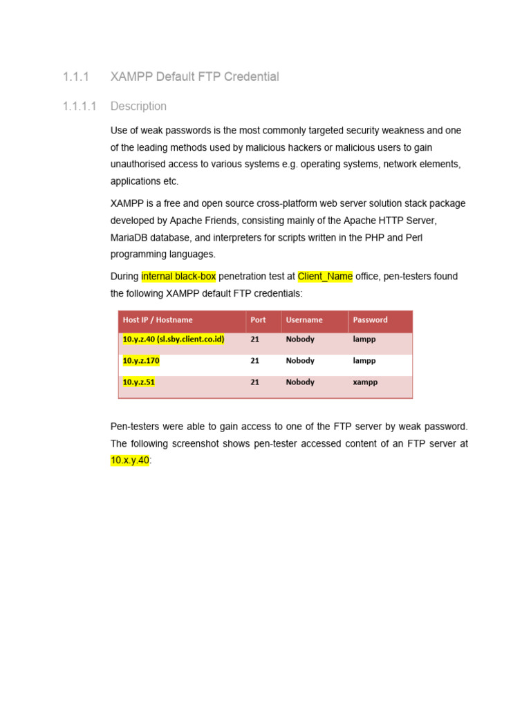 XAMPP FTP Default Credentials Risks | PDF | Information Security | File ...