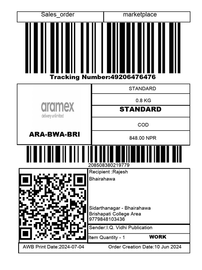 Sales - Order Marketplace: Tracking Number:49206476476 | PDF