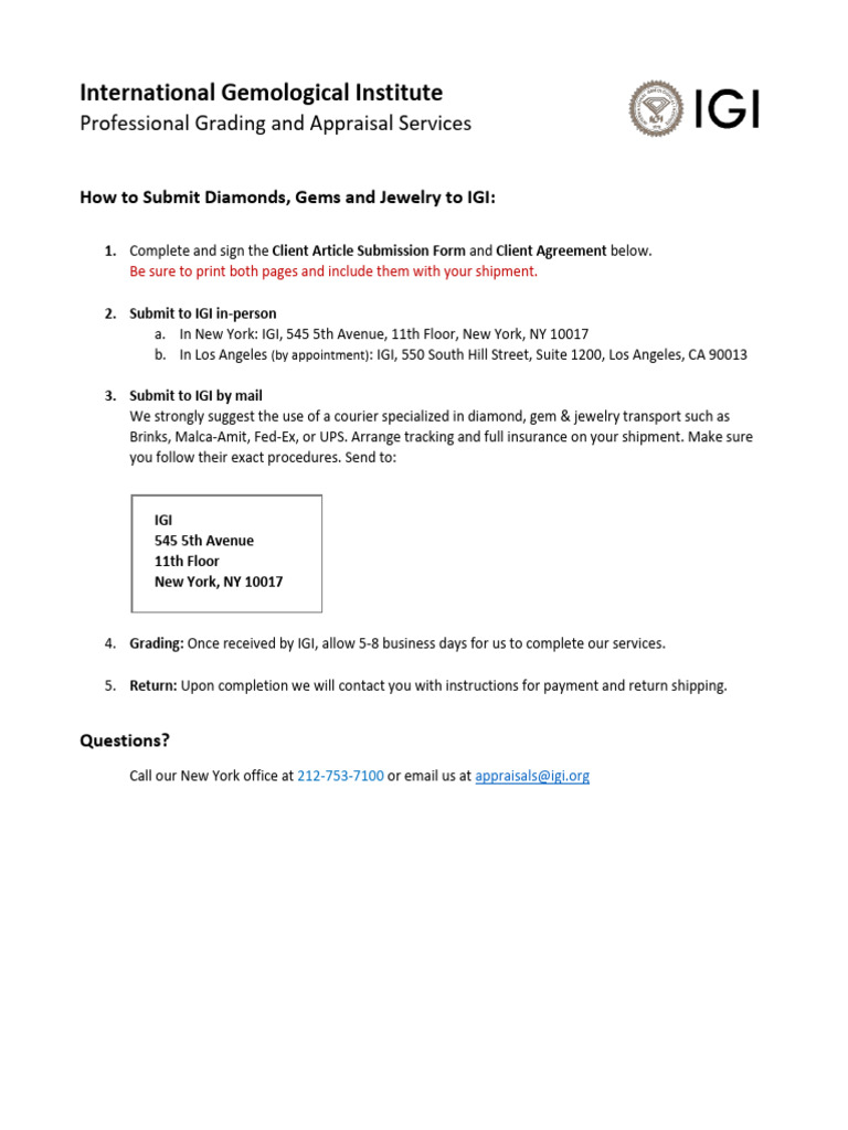 Submit Diamonds & Jewelry to IGI | PDF | Legal Liability | Indemnity