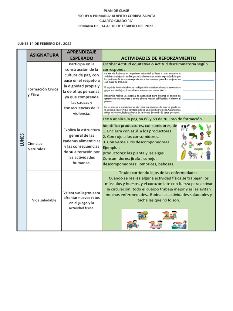 Planeacion 13-02-22 | PDF | Educación primaria | Aprendizaje
