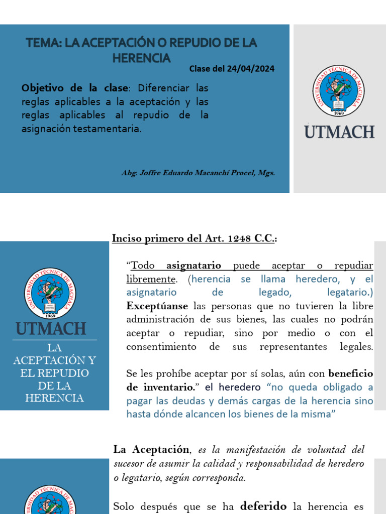 LA Aceptación y El Repudio de La Asignación. II | PDF | Herencia ...