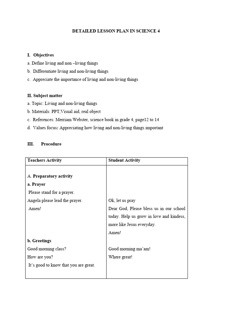 Grade 4 Lesson: Living vs Non-Living | PDF | Prayer