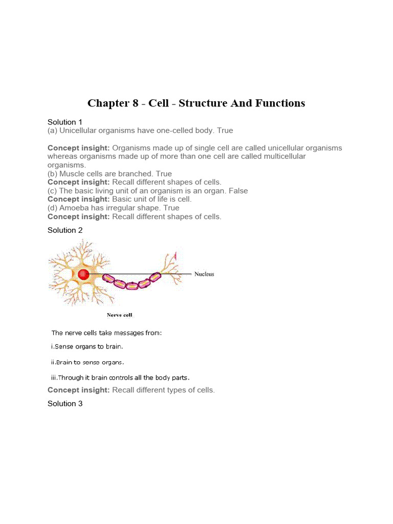 Chapter 8 - Cell - Structure and Functions: Solution 1 | PDF | Cell ...