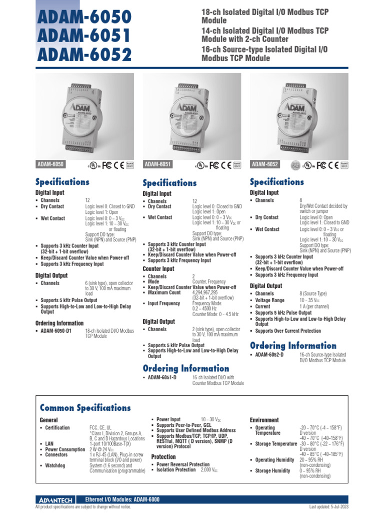 Adam-6050 6051 6052 DS (070523) 20230712125331 | PDF | Transmission ...