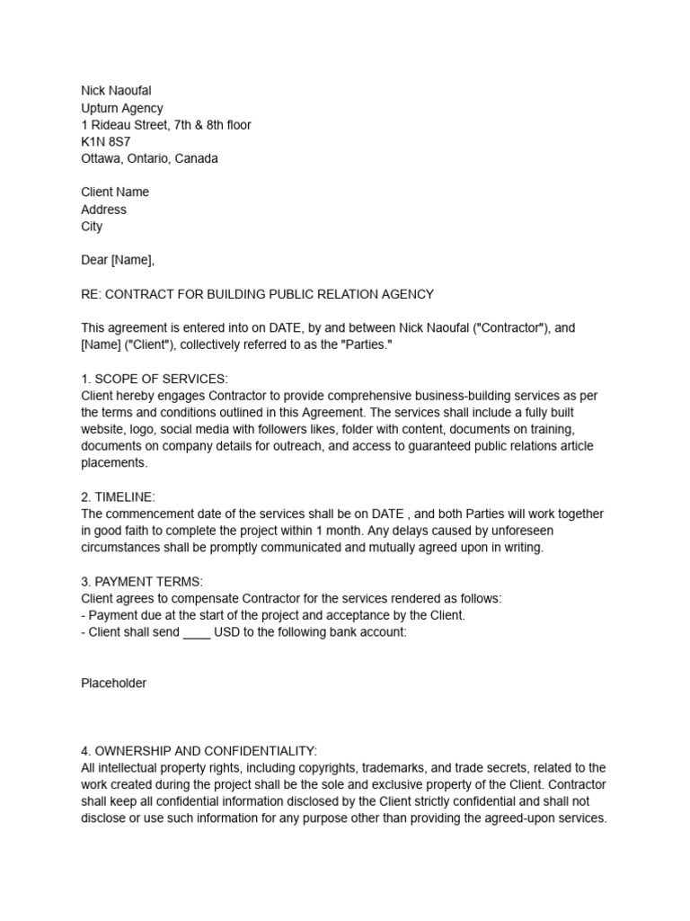PR Agency Contract Agreement Template | PDF | Indemnity | Business Law