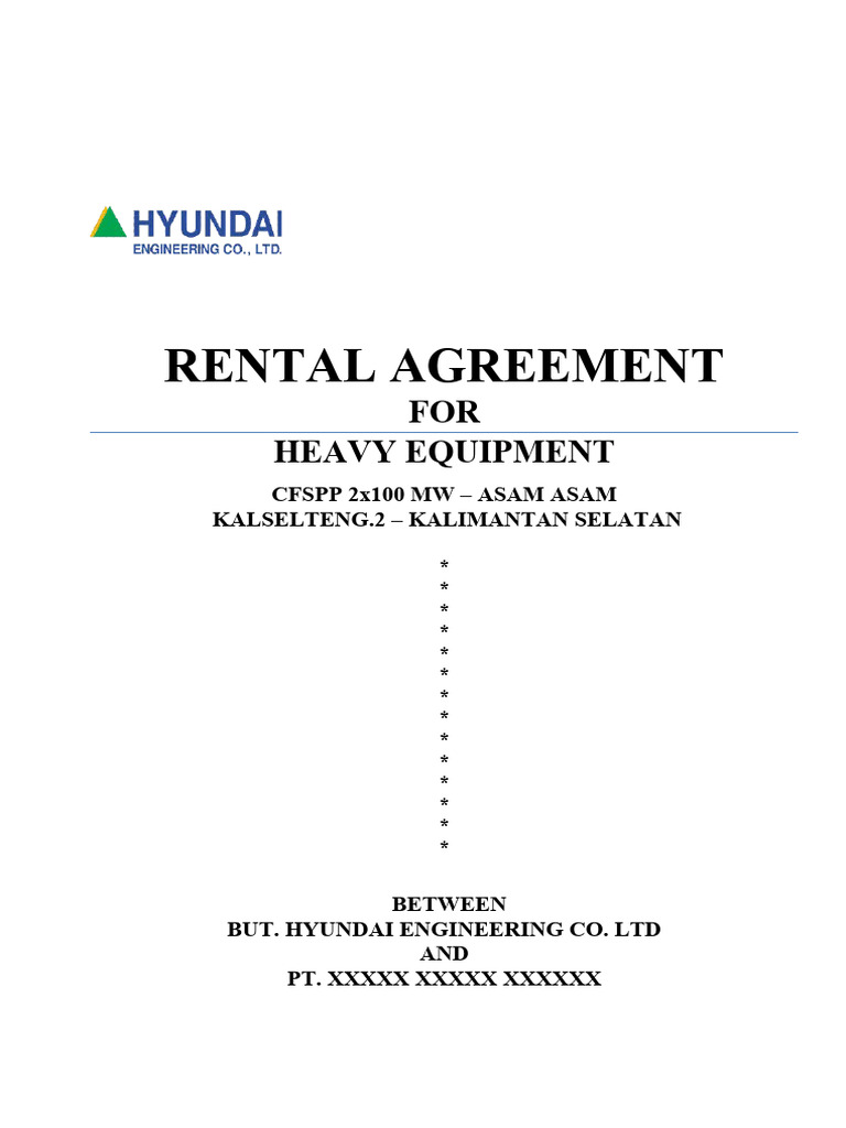 Perjanjian Sewa Alat Berat HEC | PDF