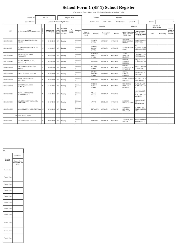Sf1 - 2023 - Grade 10 (Year IV) - Spa | PDF | Languages Of Asia ...