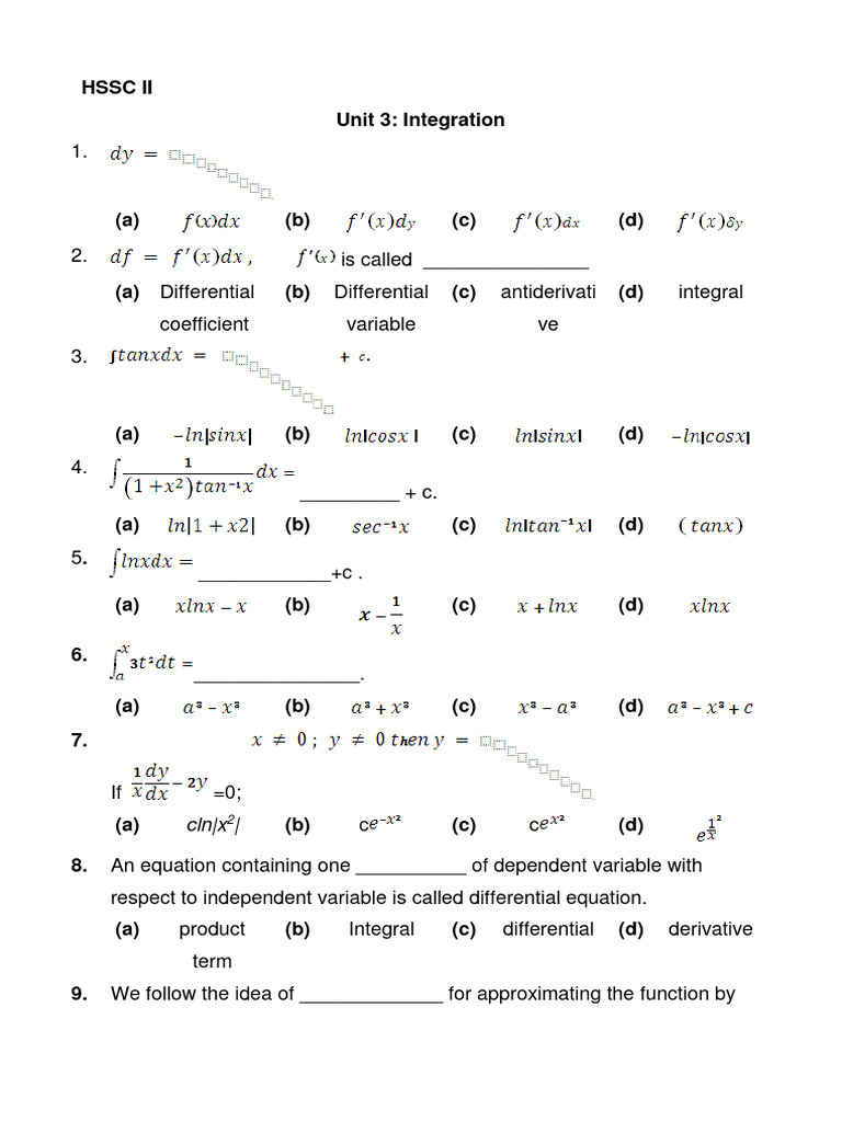 HSSC II Unit 3: Integration Overview | PDF | Integral | Differential ...