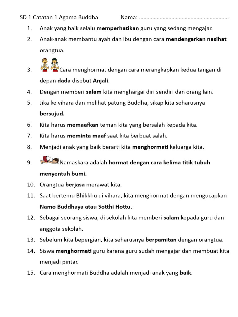 SD 1 Catatan 1 Agama Buddha | PDF