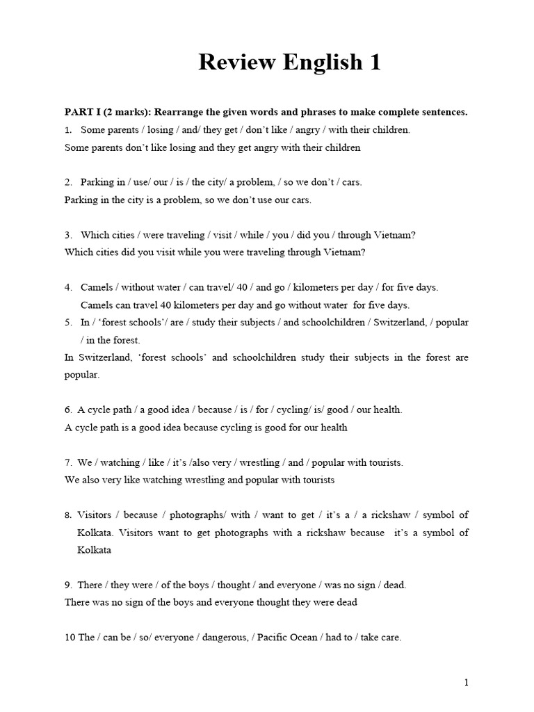 English Sentence Rearrangement Practice | PDF | Language Arts & Discipline