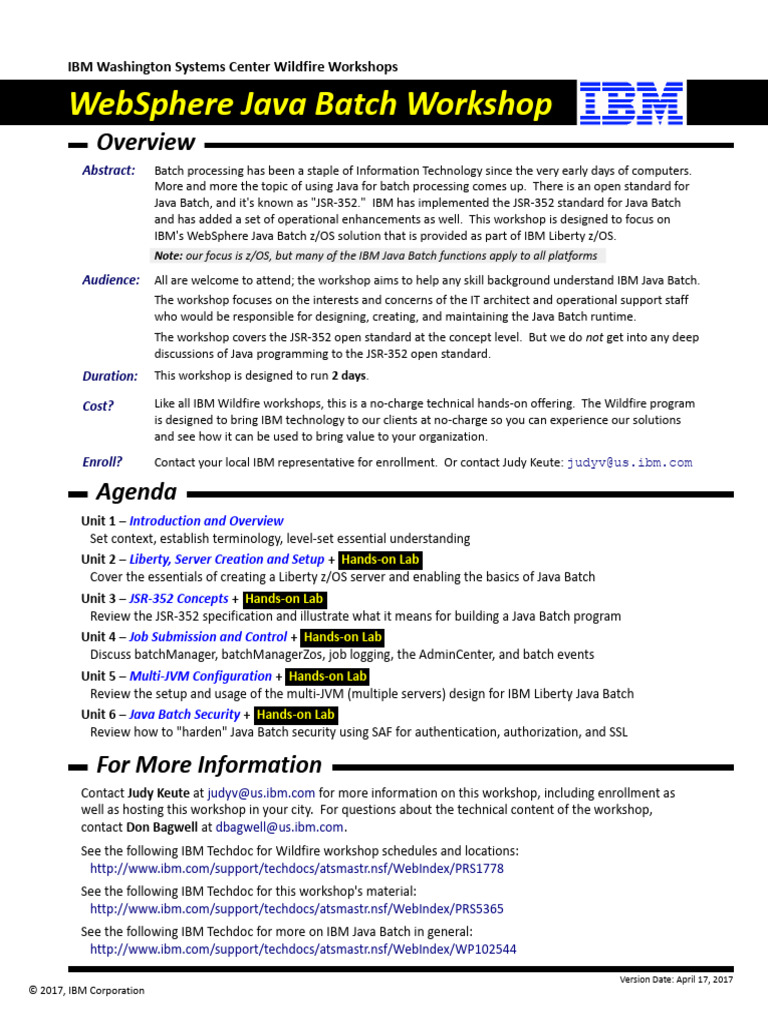 ZJBATCH Workshop Flyer | PDF | Java (Programming Language) | Ibm