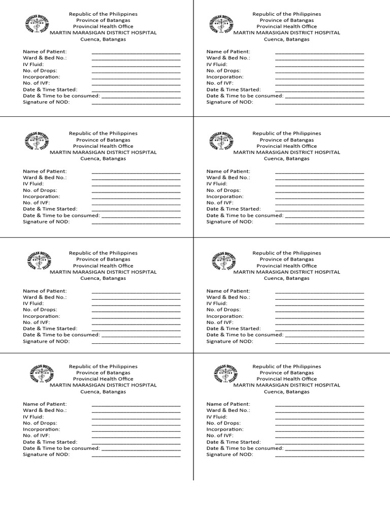 IV Tag Form | PDF | Health Care | Medicine