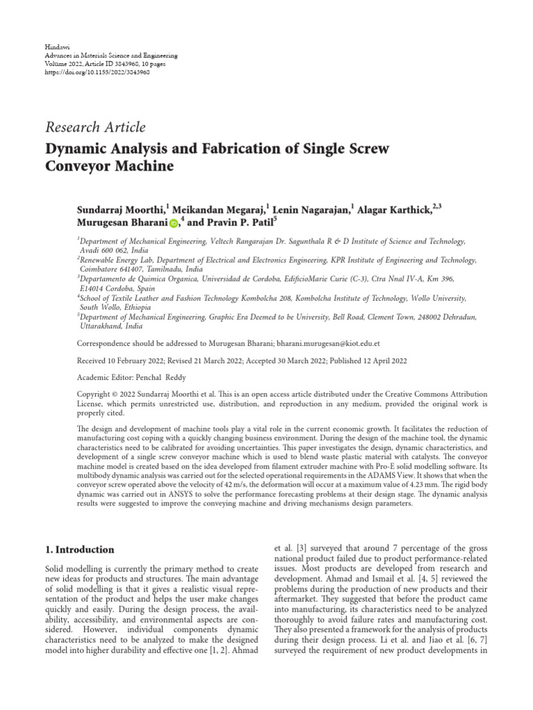 Dynamic Analysis and Fabrication of Single Screw C | PDF | Machines