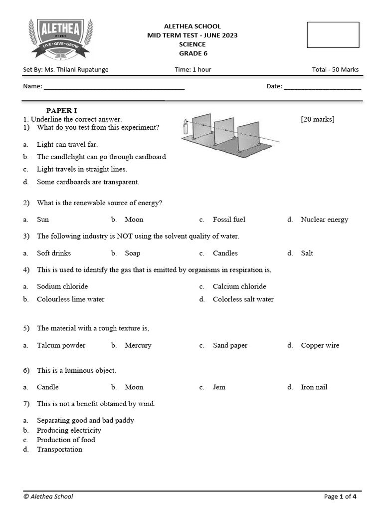 Science Gr6 T2 2023 Mid Term Test Pdf Water Energy Development