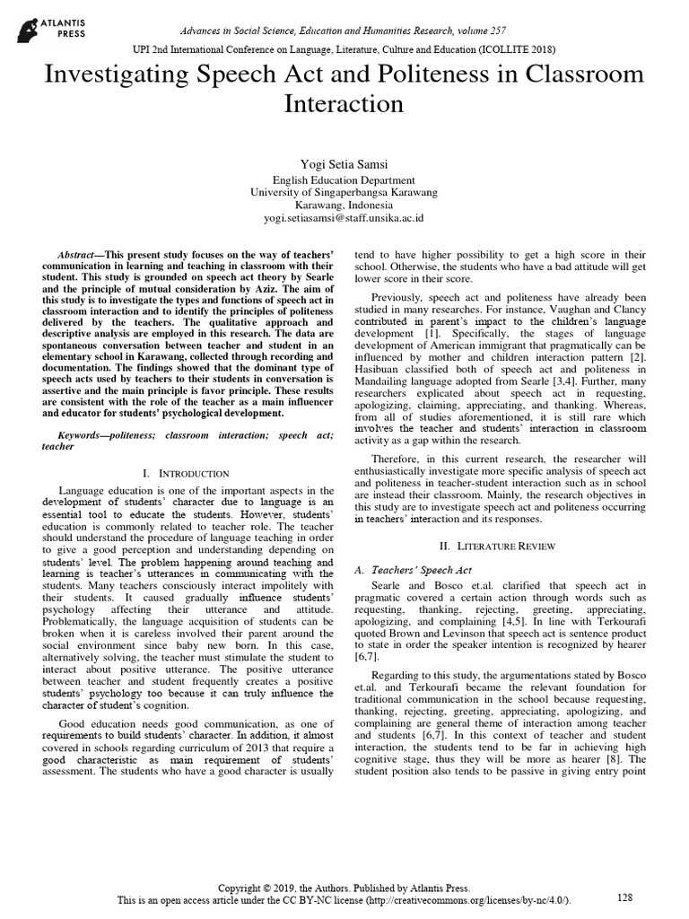 Investigating Speech Act and Politeness in Classroom Interaction | PDF ...