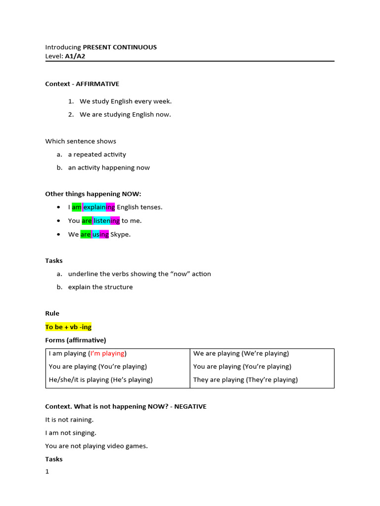 Understanding Present Continuous Tense | PDF