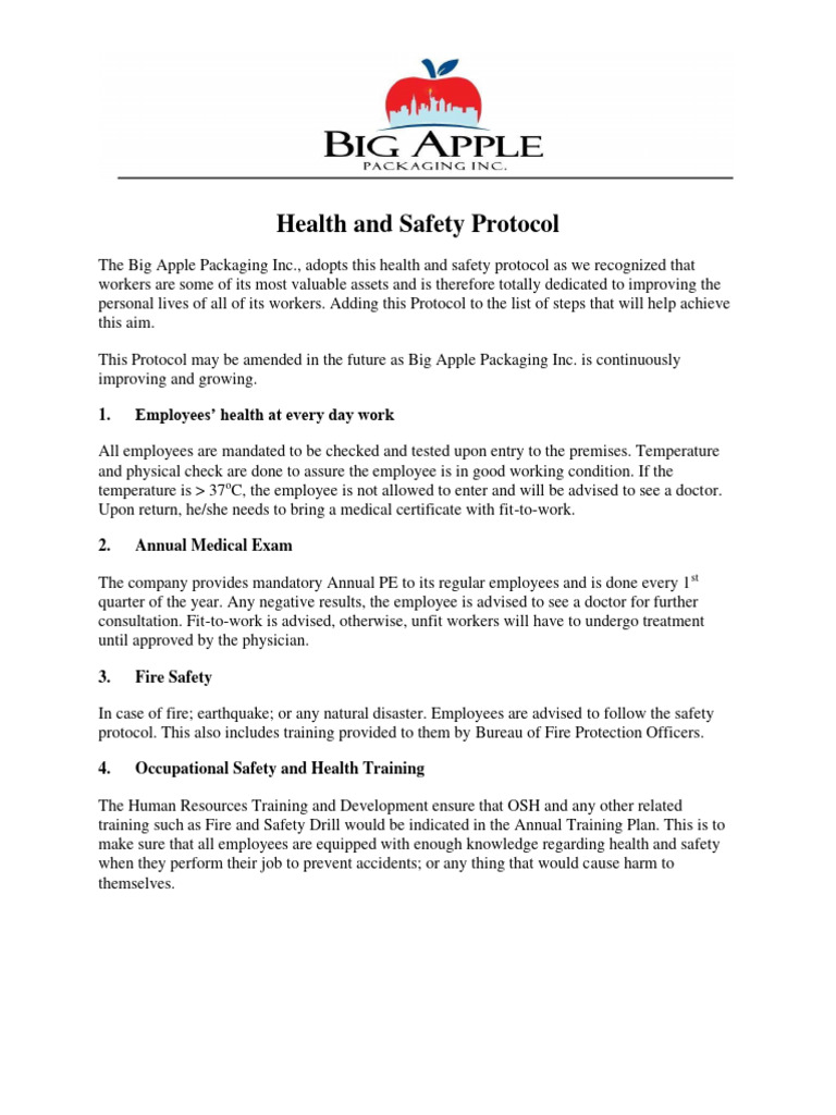Health And Safety Protocol Pdf Occupational Safety And Health