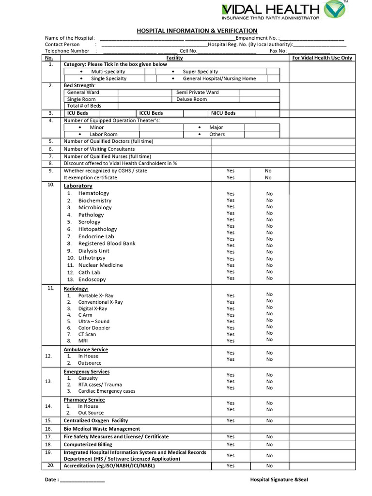 Hospital Information Verification Form | PDF | Hospital | Clinical Medicine
