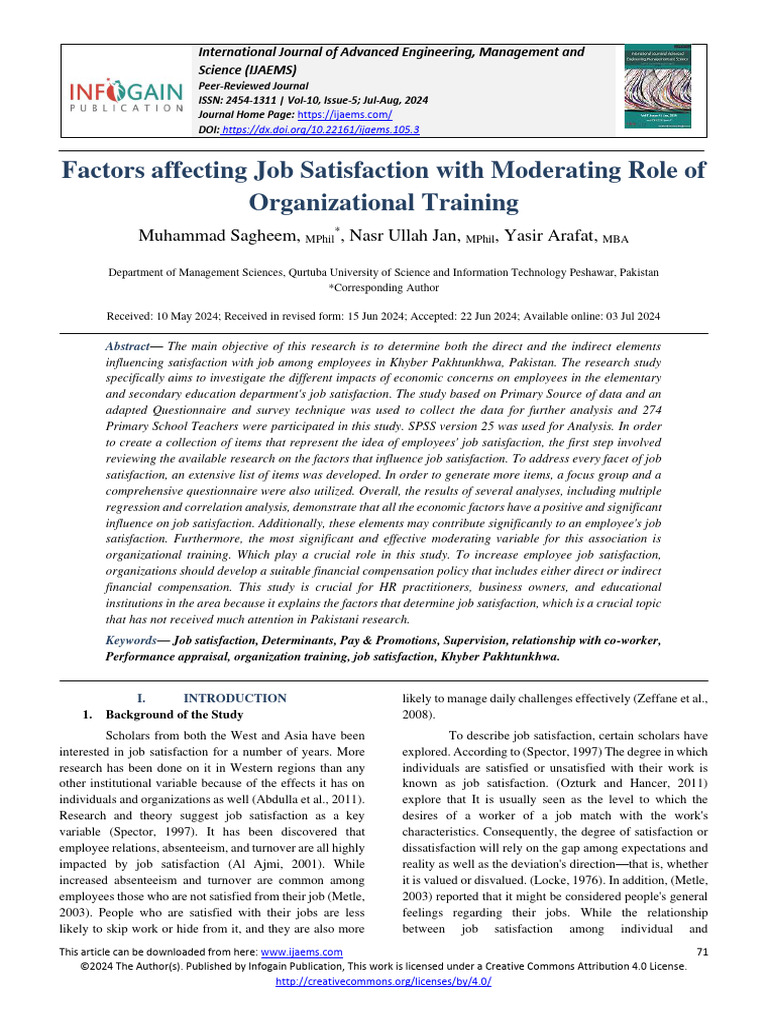 Job Satisfaction Factors in Khyber Pakhtunkhwa | PDF | Job Satisfaction ...