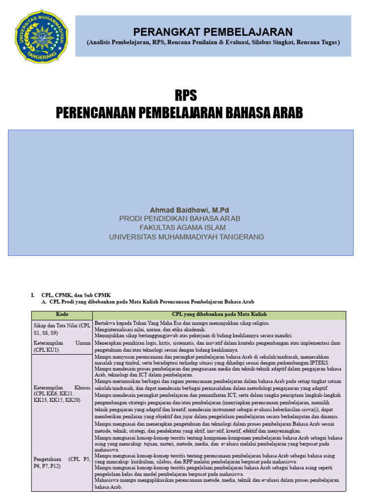 Contoh RPS Kurikulum Merdeka Bahasa Arab | PDF | Karier & Perkembangan
