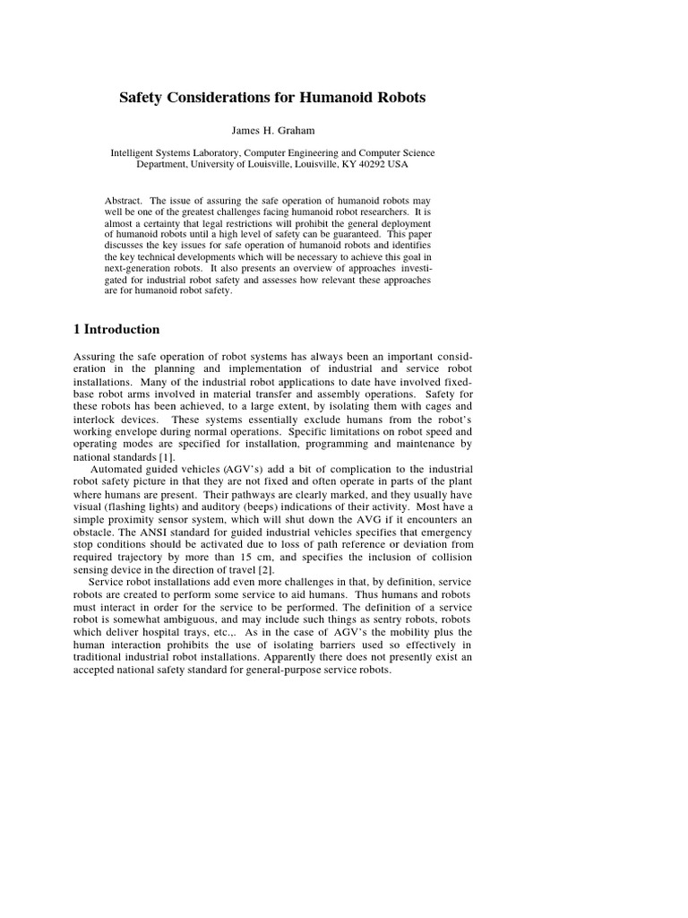 Humanoid Robot Safety Considerations | PDF | Robot | Robotics