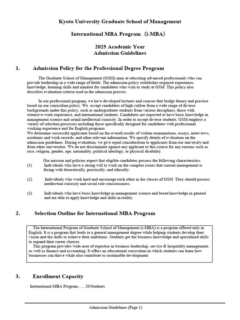 Kyoto University i-MBA Admission Guidelines | PDF | Test Of English As ...