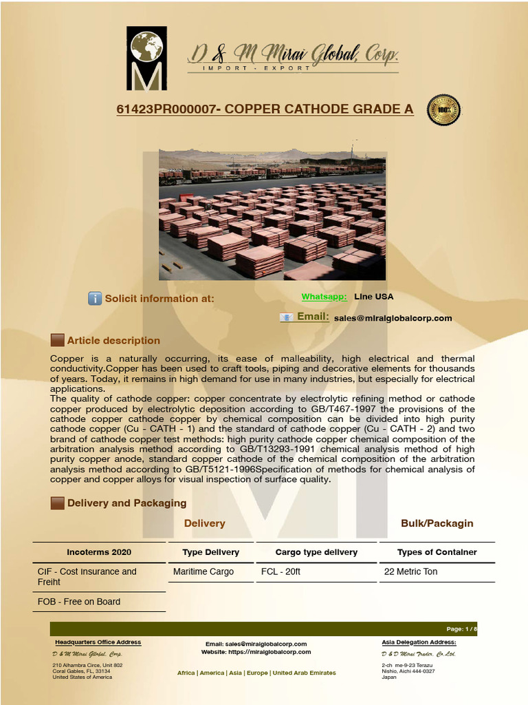 Copper Cathode Grade A | PDF | Letter Of Credit