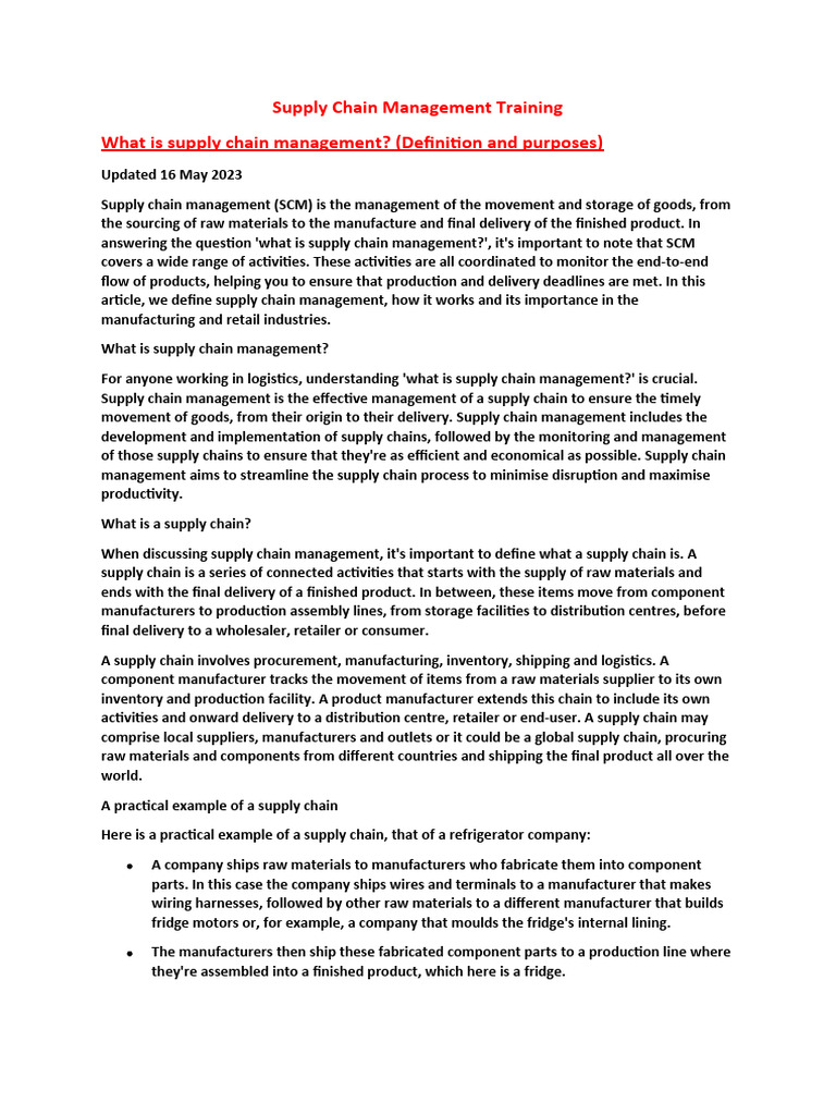 Supply Chain Management Overview Guide | PDF | Supply Chain | Supply ...