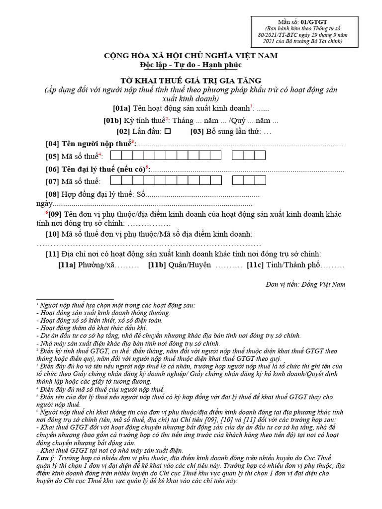 Tờ khai thuế GTGT 01-GTGT | PDF