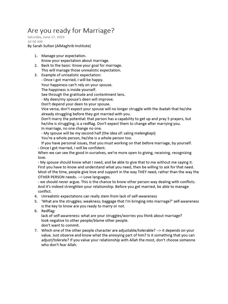 Are You Ready For Marriage Pdf Marriage Self Awareness