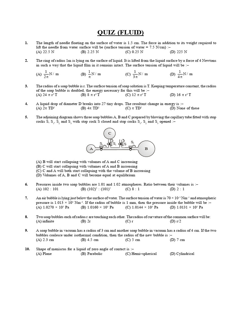 QUIZ(FLUID)PDB SIR | PDF | Viscosity | Drop (Liquid)