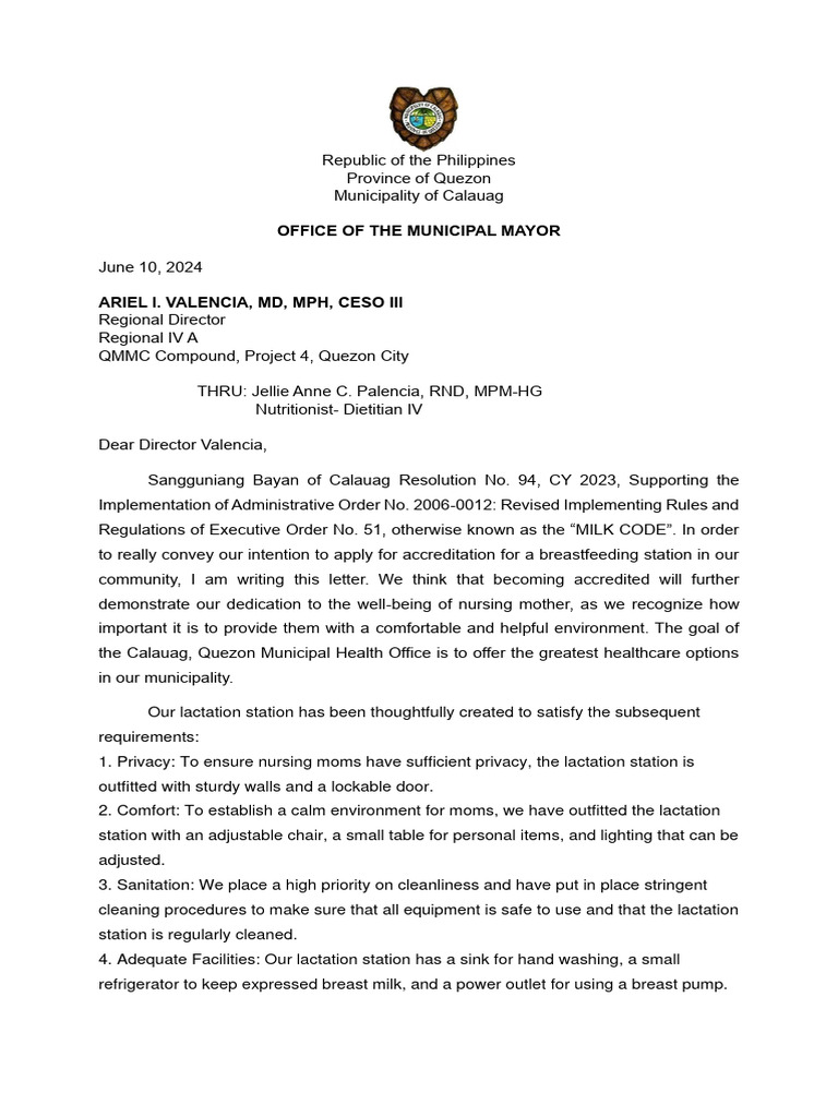 Letter of Intent Calauag LGU For MBFW Certification PDF Letter of Intent Calauag LGU For MBFW Certification PDF