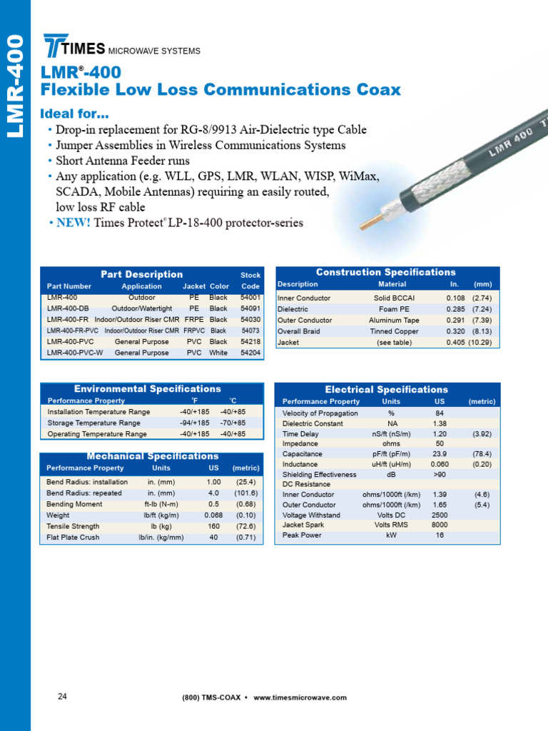 LMR-400-FR Coaxial Cable | PDF | Coaxial Cable | Electronic Engineering