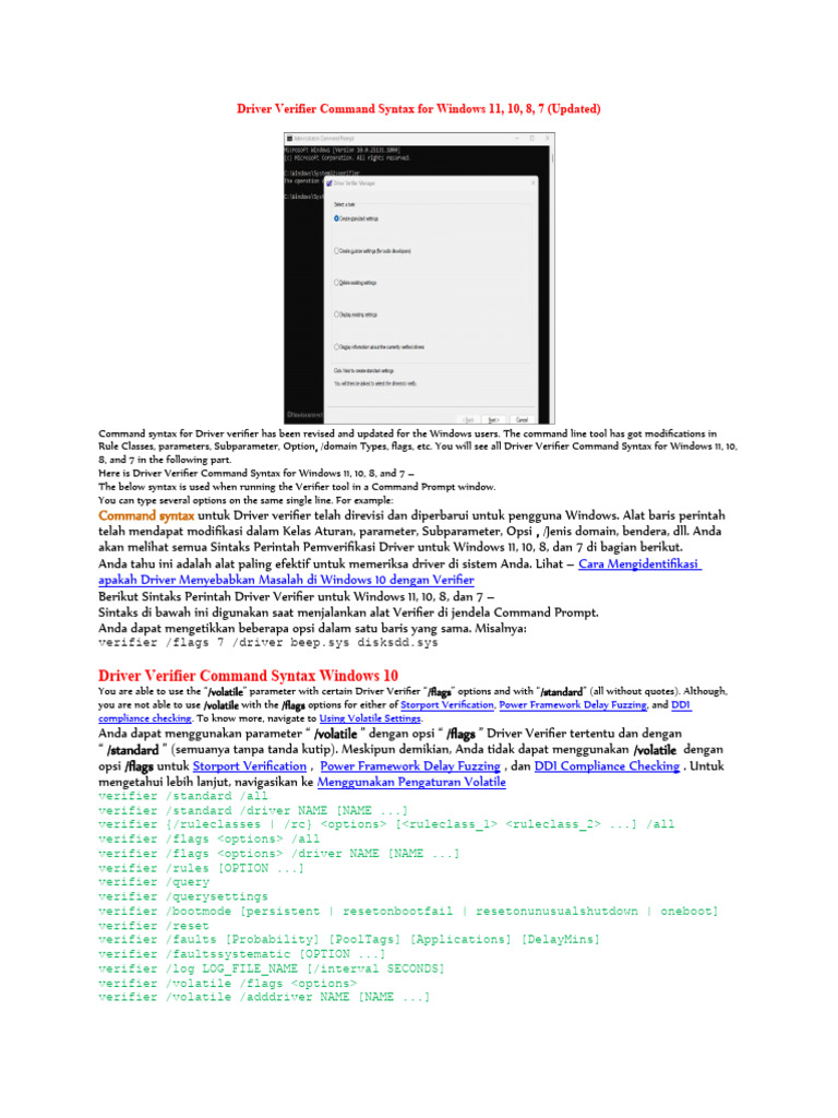 Driver Verifier Command Syntax For Windows 11, 10, 8, 7 (Updated) | PDF ...