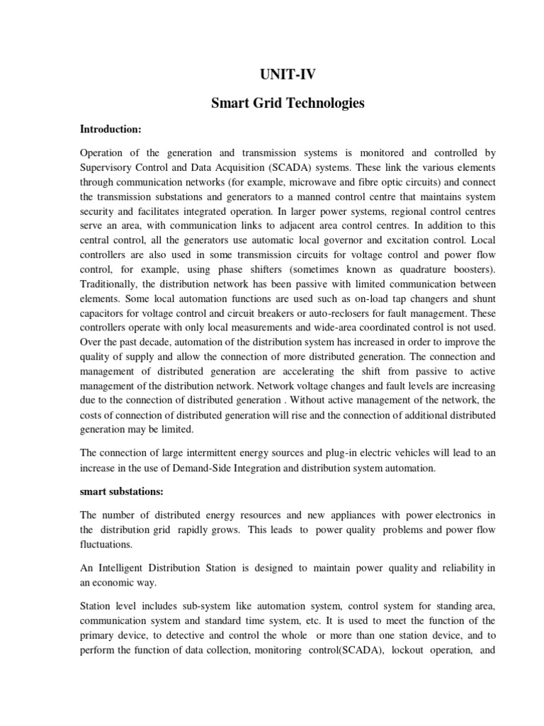 UNIT-IV Smart Grid Technologies | PDF | Electrical Substation ...