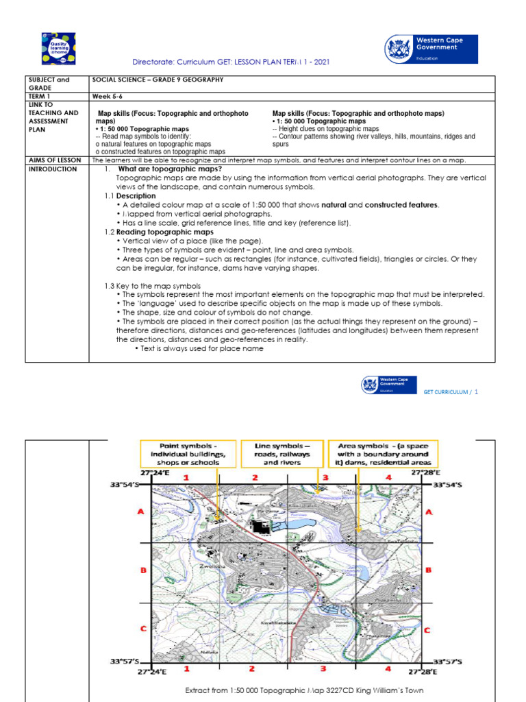 Lesson Plan SP Grade 9 SS Geography T1 W3 | PDF | Contour Line | Topography