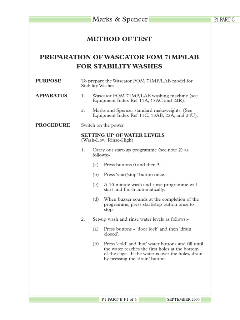 P1-Part-C-Preparation of Wascator Fom 71 MP Per Lab For Stability ...