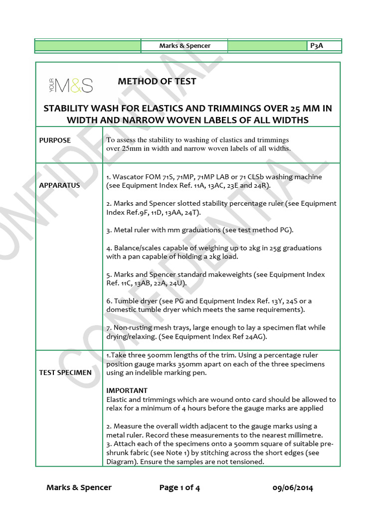 Elastic Stability Wash Test | PDF | Textiles