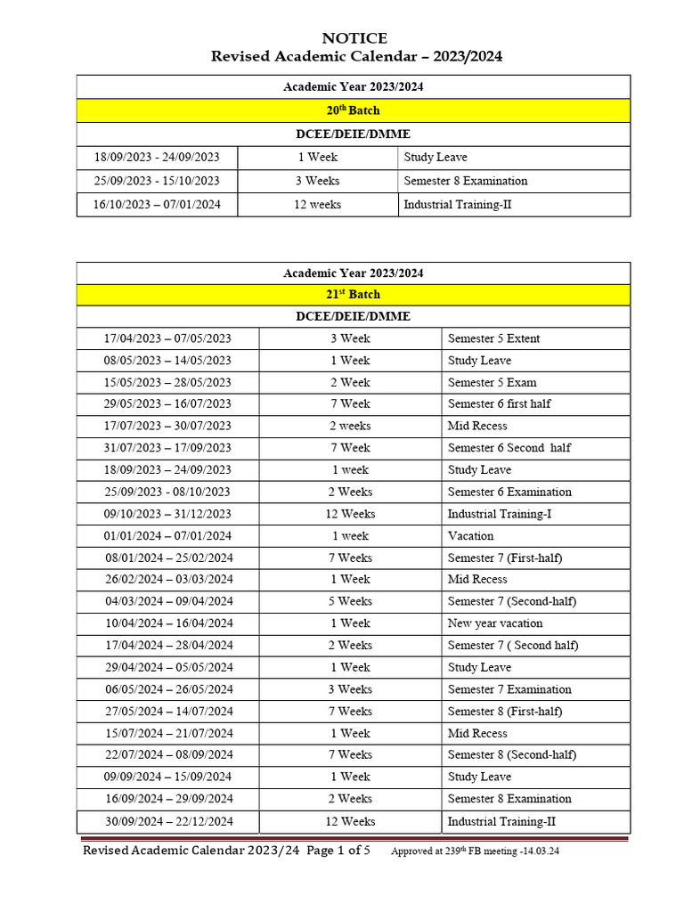 Revised Academic Calendar 2023/24 | PDF | Academic Term | Academia