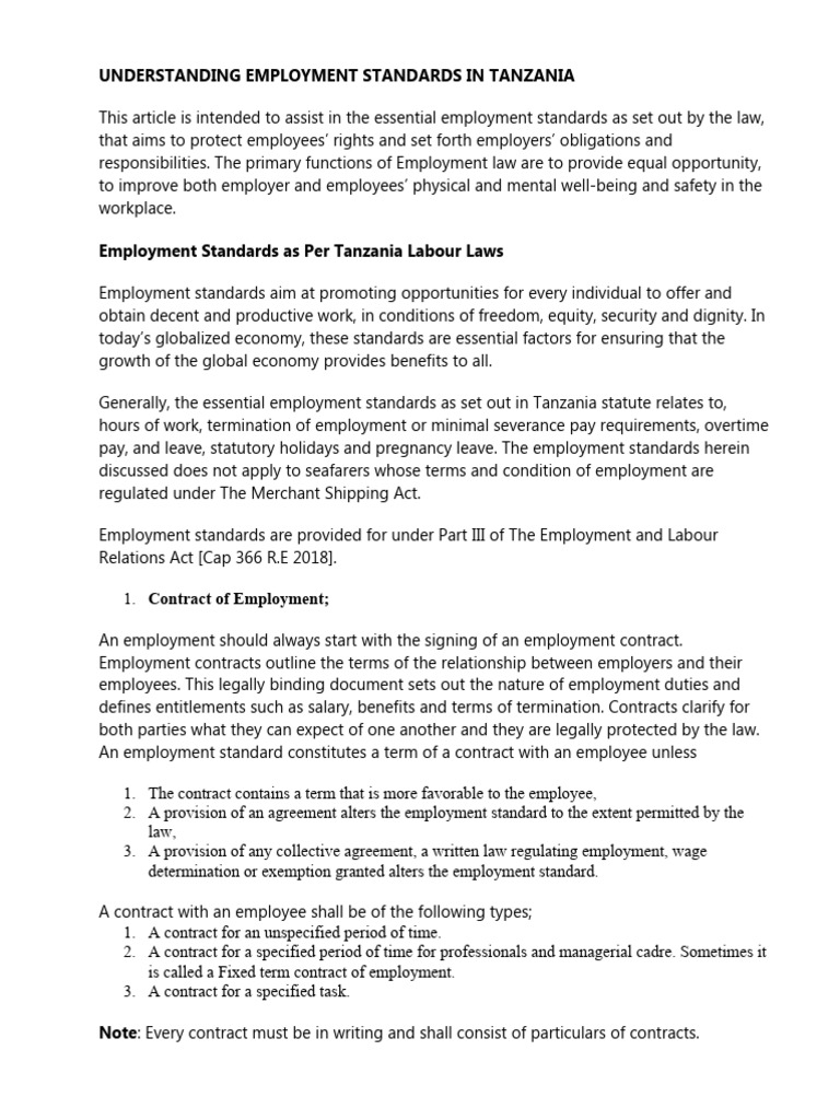 Understanding employment standards in tanzania download free pdf