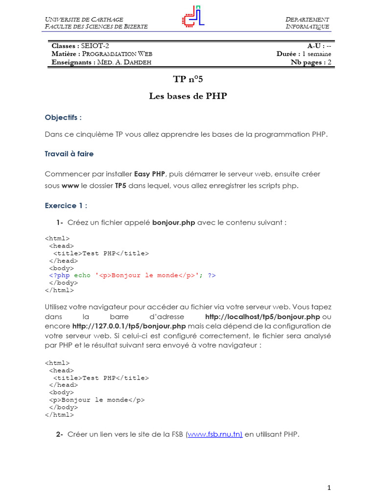 TP5-les Bases de PHP | PDF