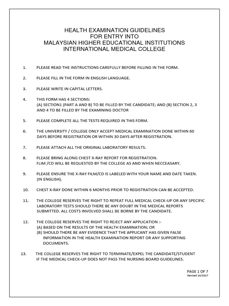 IMC Health Examination Form | PDF | Physical Examination | Heart
