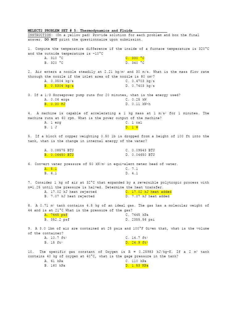 ProbSet 5 Thermodynamics and Fluidsans | PDF | Pump | Viscosity